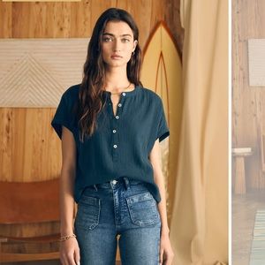 Dream Cotton Gauze Desmond Navy Top